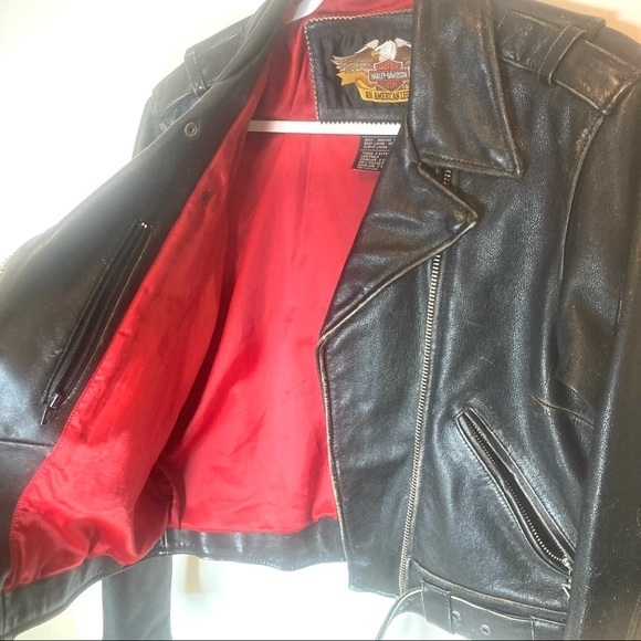 Harley Davison embroidered moto leather jacket women’s Large stunning rare - Picture 5 of 11